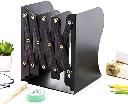 Adjustable Bookends Metal Book Ends for Heavy Book Holder Heavy Duty Bookends Nonskid / Simple Black