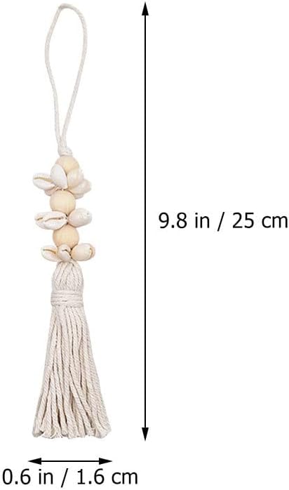 Boho Wood Beads and Shell Tassel Garland Cotton Thread Hanging String / 25 x 1.6 x 1.6 / Cm / Cream