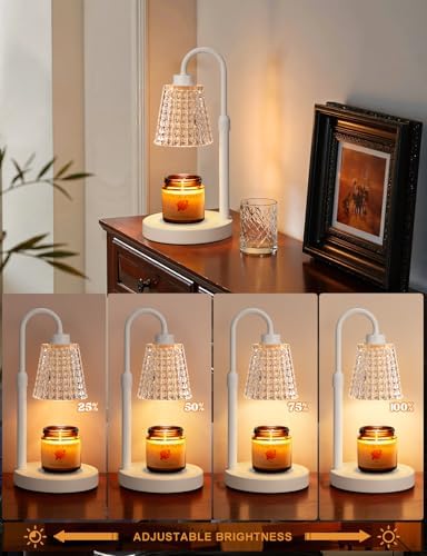 Innqoo White Crystal Candle Warmer Lamp with Timer, Dimmable Candle Warmer for Jar Candles, Height Adjustable Wax Melts