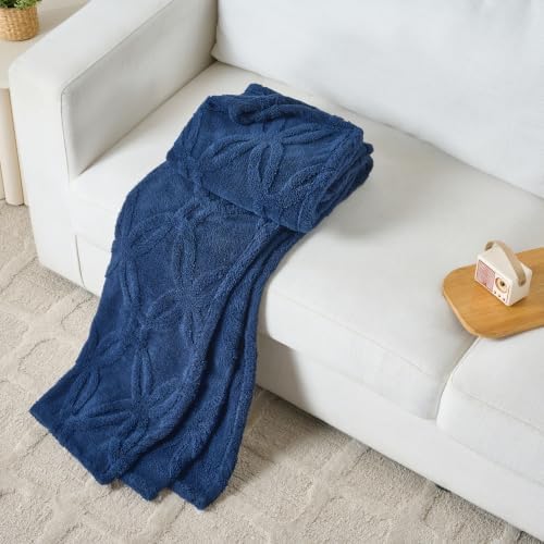 Navy Throw Blanket - Soft & Fluffy Fleece, Cute & Aesthetic, Perfect for Sofa, Couch, Chair, Bed, Living Room &