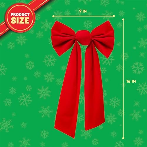 JOYIN 12 Pack Christmas Red Velvet Bows, 16" Long by 9" Wide Decorative Christmas Bows for Wreath Garland Christmas Tree Decor, Indoor Outdoor Holiday Decorations