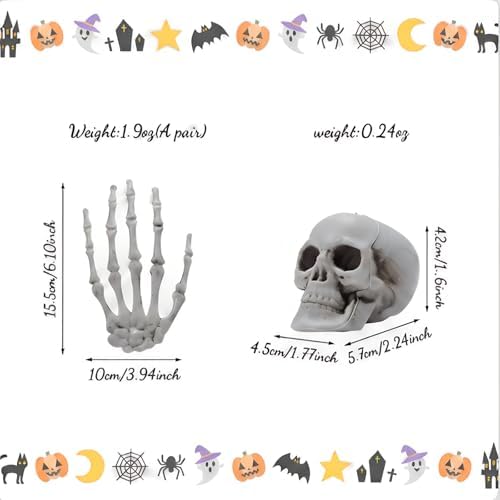 Sumind 8 Pcs Halloween Skeleton Hands Mini Skulls, Plastic Fake Decor