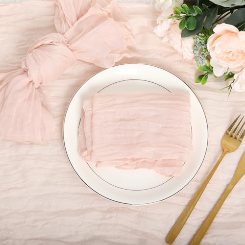 Nydotd 6pcs Cheesecloth Napkins 20 x 20 Inch Boho Dinner Napkins Wrinkled Rustic Linen Table Decorative Cloth Napkins for Wedding Party Baby Shower Family Everyday Use Easter (Dusty Pink)
