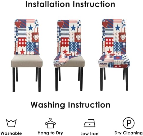 Dining Room Independence Day Chair Covers Set of 4,4th of July Plaid Stitching Dining Chair Cover,Elastic Removable and Washable Dining Chair Cover,Suitable for 4th of July Kitchen Dining Room Decor