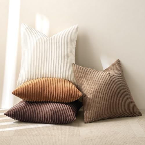 MIULEE Fall Corduroy Decorative Throw Pillow Covers Brown Series 20x20
