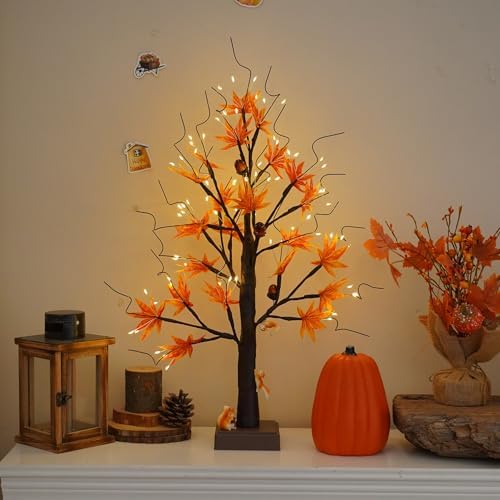 PXBJIUYA Artificial Fall Lighted Maple Tree 72 LED Thanksgiving Decorations