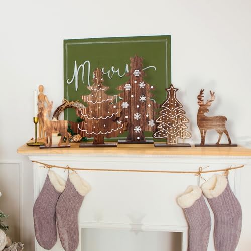 Barydat 8 Pcs Christmas Table Decorations Wooden Centerpiece, Rustic
