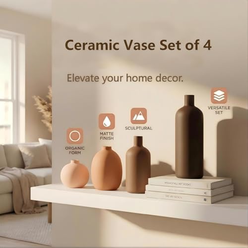 Ceramic Vase / Decorative Neutral Modern Flower Vases / Set of 4