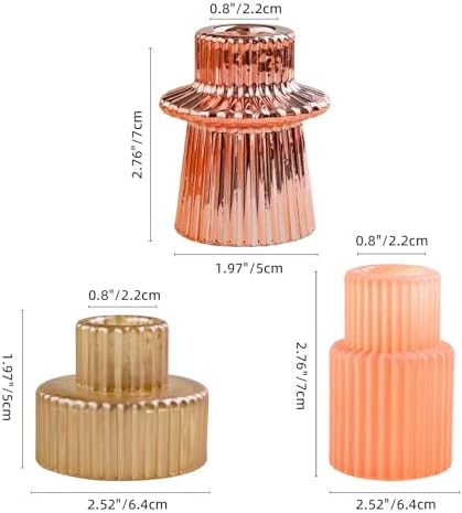Pink Candlestick Holders 12PCS Ribbed Glass Taper Candle Holders Set for Tealight Candlestick Candles, Table Centerpieces for Weddings Christmas Home Decor Indoor and Outdoor