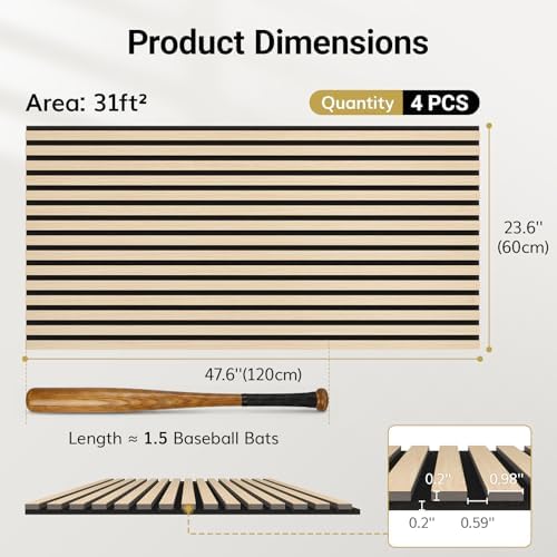 TONOR Wood Wall Panels for Interior Wall Decor-4 Pack 47.2" x 23.6"