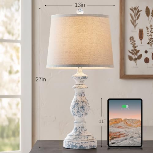 PARTPHONER Traditional Table Lamp Set of 2, Rustic Farmhouse Table Lamps for Living Room Bedroom, 27" Bedside Desk