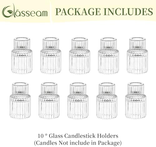 Glasseam Glass Taper Candle Holders 10Pcs Small Candlestick for Table Decor