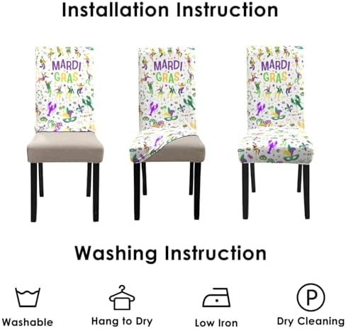 Mardi Gras Chair Covers Set of 4,Carnival Dionysia Chairs Slipcover for Dining Room, Removable Washable Breathable Cover in the Kitchen Restaurant Holiday Decor