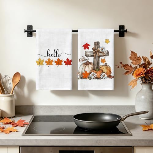 Fall Kitchen Towels,Pumpkin Hello Fall Hand Towels 16x26 Inch