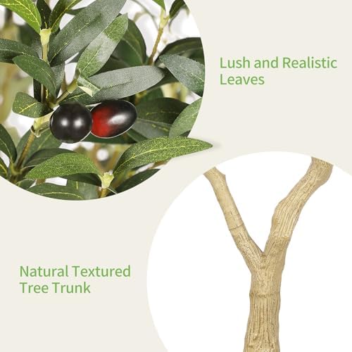 Realead 8ft Faux Olive Tree with Tall Exquisite Planter