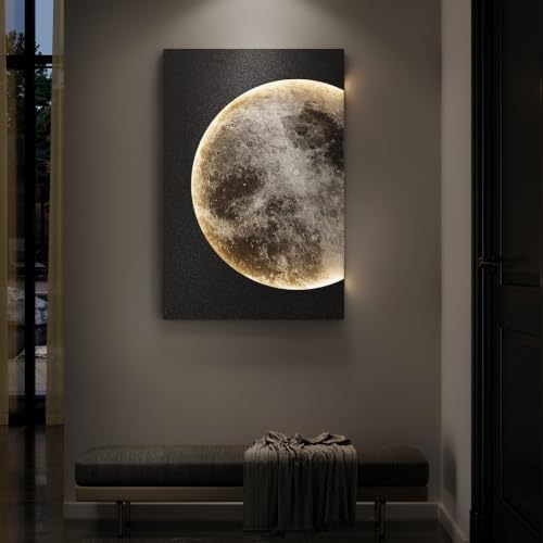 Cuspin Large 3D LED Moon Wall Art, 24x36 In (Black)
