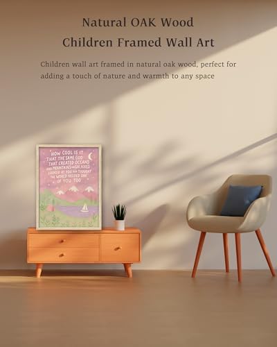 KensTro 16x20in Same God Creation Inspirational Christian Kids Wall Art,Natural OAK Wood Frame with Mountain Canvas