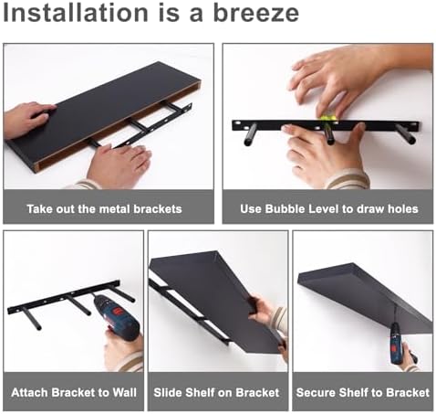 Fixwal Floating Wall Shelves for Decor (Black, Set of 2, 22Inch)