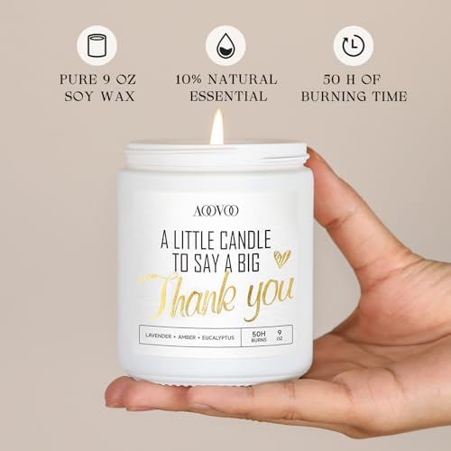 AOOVOO Candle - 9oz Soy Wax Candle, Lavender Scent - Thank You Gift for Women, Men, Mom, Coworkers, Nurse, Clients