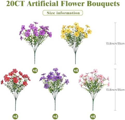 Alupssuc 20 Bundles Artificial Flowers for Outdoor Indoor Decoration
