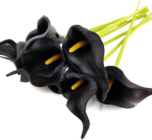 YOOHUA 13PCS Artificial Calla Lily Black Flowers for Wedding Halloween Bouquet Flower Home Decoration Faux Calla Lilies Flower, Black