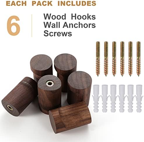 Wood Wall Hooks / Walnut / Natural / Set of 6