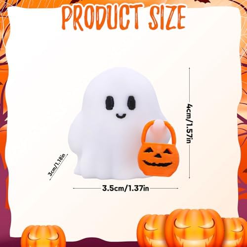 Halloween Decor Fluorescence Ghost Figurines Carrying Pumpkins – Mini Cute 3D Printing Spooky Table Statue Halloween Festive Decoration for Holiday Bookshelf Terrace Bedroom Indoor Home Tabletop Gifts