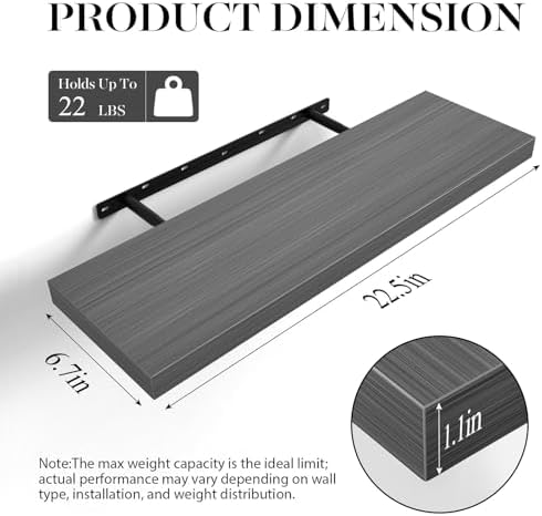 BAYKA Floating Shelves for Wall, 22.5 inches Wall Mounted Rustic Wood Shelves for Bathroom, Bedroom, Living Room