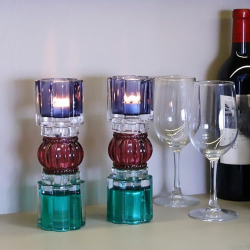 VOHO Tall Candle Holder Set of 2, Reversible Candle Holder Shades of Blue