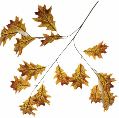 12pcs Artificial Oak Tree Branch Faux Eiche Leaf Stem Three Forks per piece for Greenery Wall Floral Decoration (Orange)