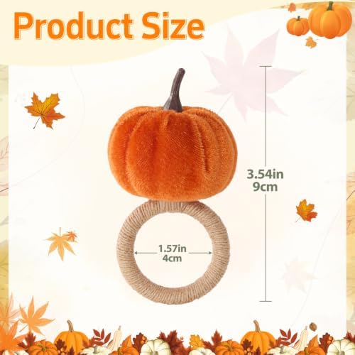 Fall Thanksgiving Pumpkin Napkin Rings Set of 6, Thanksgiving Table Decor