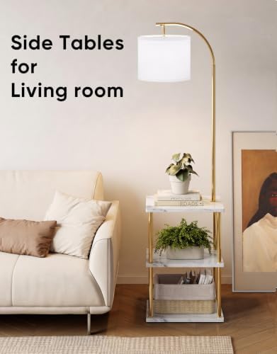 PARTPHONER Floor Lamp with Table, Night Stand with Lamp, Narrow Side Table with 3CCT LED Bulb, Small Coffee Table
