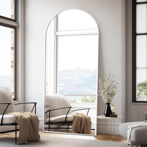 Prywot Arched Full Length Mirror, 76"x34" Free Standing Floor Mirror, White