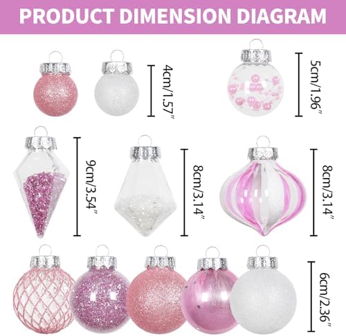34PCS Pink/White Christmas Ball Ornaments Set for Tree Decor