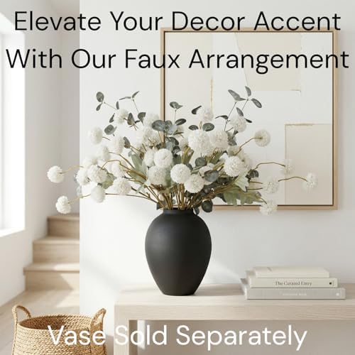 RyddeligHome White Faux Kiku Flowers for Vase(NOT Included) - 12 Long Stems