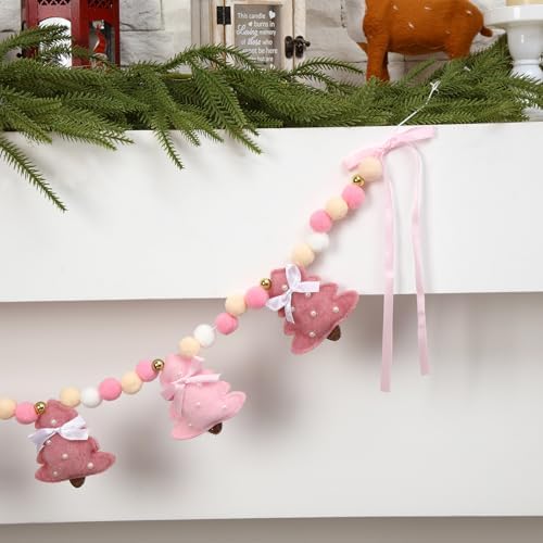 CroBlissful Pink Christmas Tree Felt Garland Xmas Bow Tree Decor