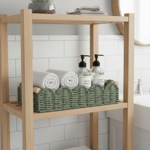CubesLand Toilet Paper Storage Basket Organizer, Small Wicker Decor Basket
