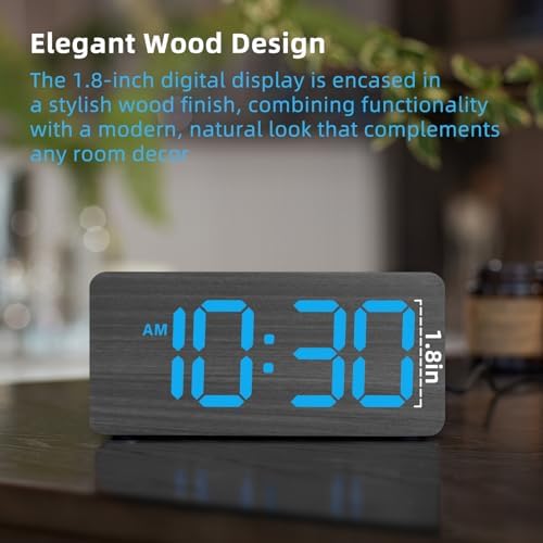 uscce Wooden Digital Alarm Clocks for Bedrooms with 0-100% Dimmable Display