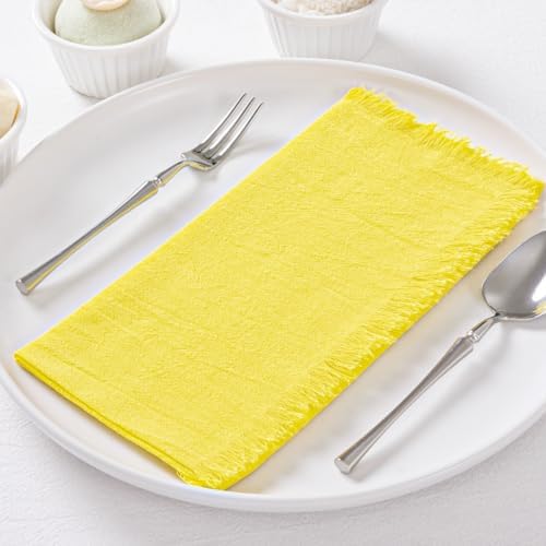 DeZerlor Lemon Yellow Summer Cotton Linen Washable Cloth Napkins Set of 12