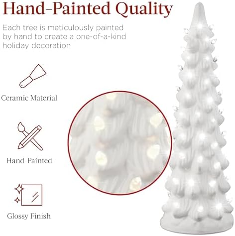 Best Choice Products Set of 3 XL Ceramic Christmas Trees, Pre-Lit Hand-Painted Tabletop Holiday Décor w/Warm White Bulbs, LED Lights – White