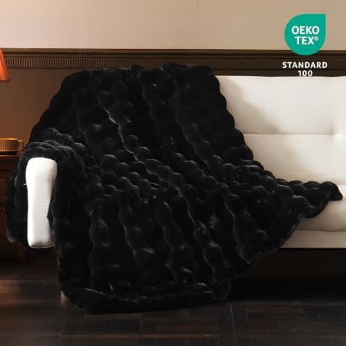 BENVWE Faux Fur Throw Blanket for Couch Bed - Fluffy Soft Thick Bubble Blanket for Living Room Home Decor - Fathers Day
