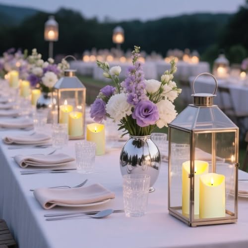 kakoya Flameless LED Candles Battery Operated with Remote and Timer,Flickering Electric Fake Plastic Pillar Candles Set of 24(D3 x H 3" 4" 5") Ivory