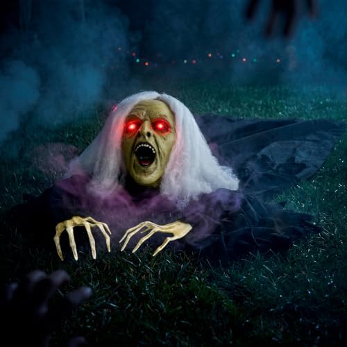 JOYIN Zombie Halloween Decoration Outdoor Witch Groundbreaker Halloween Graveyard Decor Outside, Scary Zombie Props with Sound Effect & Lighted Eyes for Haunted House, Lawn Yard Decorations