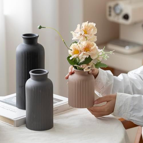 Large Modern Ceramic Vase Set / Large Black Mix / 10 Inch