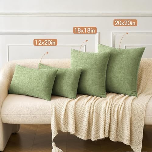 MIULEE Soft Chenille Lumbar Throw Pillow Covers Sage Green 14x22 Pack of 2