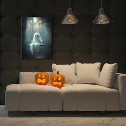 ILLBDR Halloween Cute Ghost Canvas Wall Art 12x16 inch