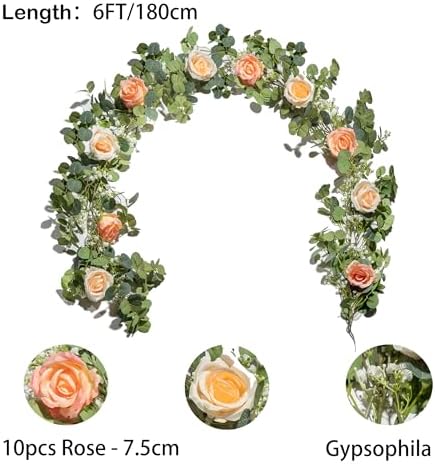 6FT Artificial Eucalyptus Flower Garland with Pink Roses & Baby's Breath