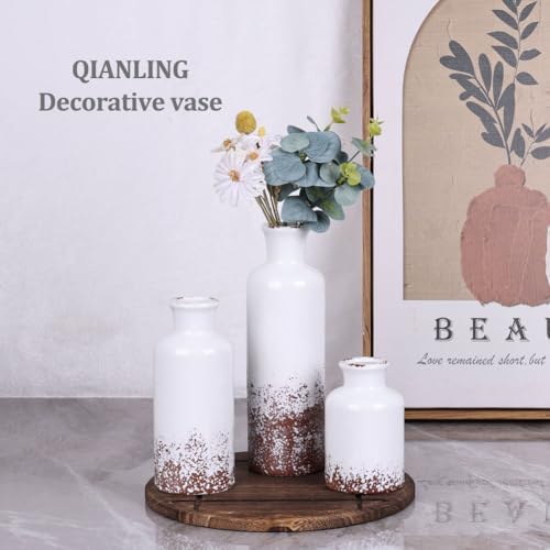 Gray Ceramic Vase Set - 3 Grey Small Vases, Farmhouse Country Flower Vase Home Decor, Living Room Decoration, Table