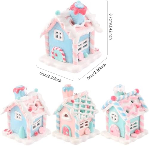 3 Pcs Pastel Gingerbread House Ornaments for Christmas Tree Decorations