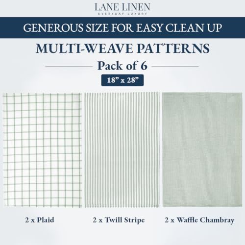 LANE LINEN Dish Towels for Kitchen 100% Cotton Tightly Woven 6 Pack - Olive